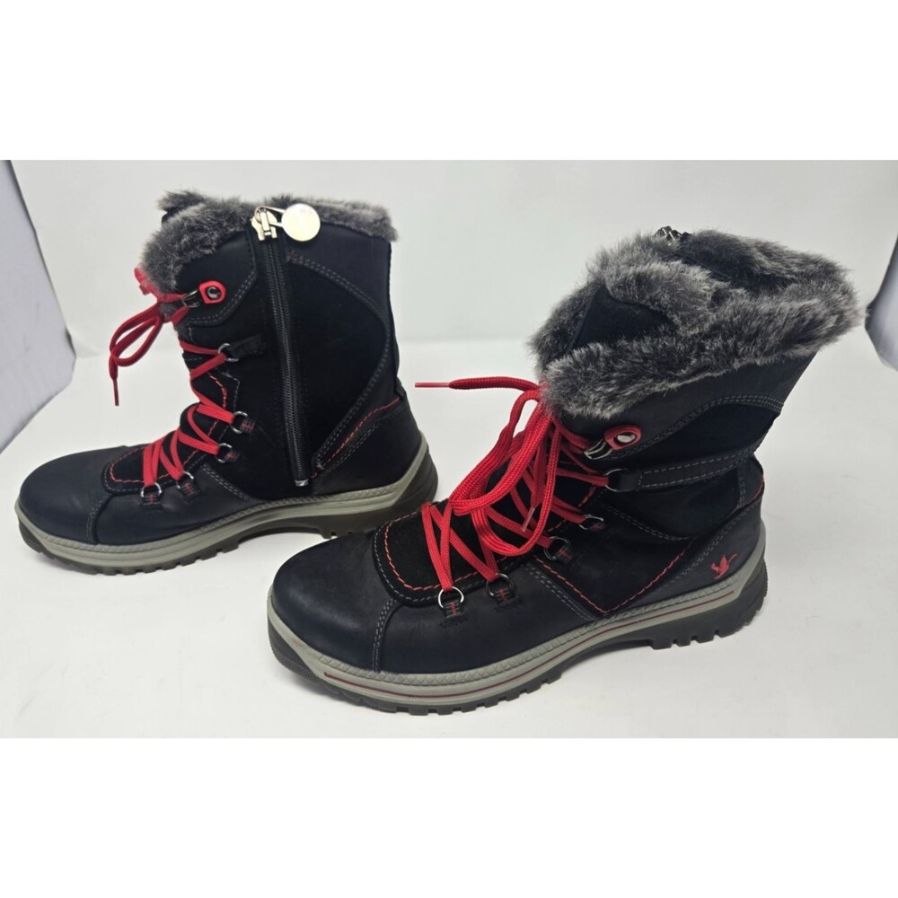 Santana Canada Womens Sz 9 Black Leather Waterproof Snow Boots Faux Fur - Picture 2 of 11